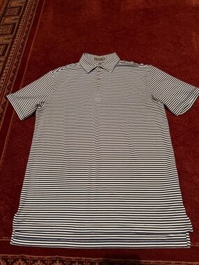 Peter Millar Navy and White Striped Polo Size Medium “Summer Comfort”